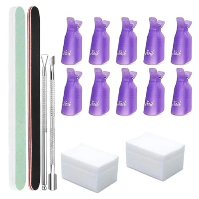 Image of Nail Polish Gel Remover Tools Kit with Clips,Nail File, Pads, Brush