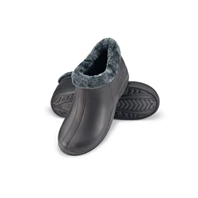 Image of ESTRO Fur Lined Wellies Men Short Women Mens Garden Clogs Wellington Boots Gardening A16 (7 UK, Dark Grey)