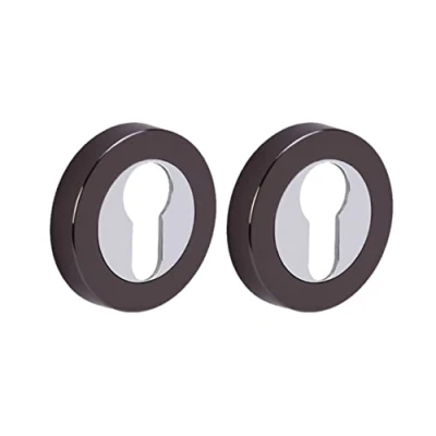 Image of HANDLEZONE® 2 Pack Euro Cylinder Door Lock Key Escutcheon Covers Dual Finish Black Nickel Polished Chrome