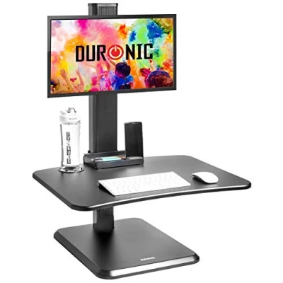 Image of Duronic Sit Stand Desk DM05D14 Height Adjustable Office Workstation 65x51cm Platform Raises 7 44cm Riser for PC Computer Screen and Keyboard Ergonomic Desktop Converter with Mount