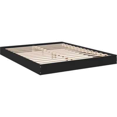 Image of vidaXL Bedstead Black King Size Bed Frame Base, 150x200 cm, Engineered Wood with Plywood Slats, Modern Bedroom Furniture Design