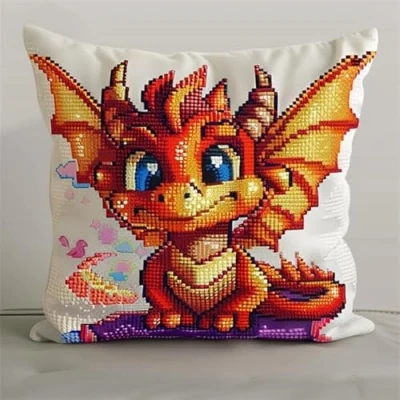 Image of kitphoenix Latch Hook Cushion Kits Dragon for Adults Needlework Pillow Cover 43cmX43cm DIY Hooks Knitted Embroidered Carpet Embroidery Kit