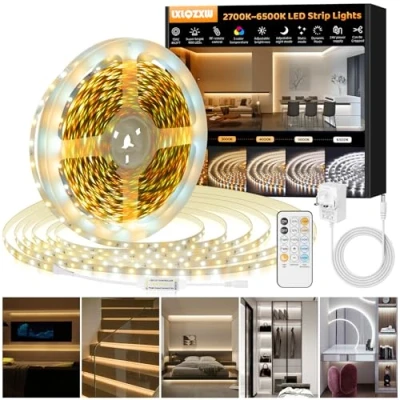 Image of Warm White Led Strip Lights, 15M Dimmable Bright 24V Tape Light with Remote Control,Tunable White(2700K 6500K) 900 LEDs Lights for Stairs, Wardrobe, Kitchen, Mirror, Bedroom, Bar Cabinet