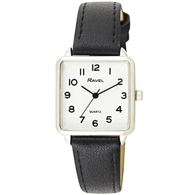 Image of Ravel Women&#039;s Classic Square Everyday Watch with Clear Numbers Black/Silver Tone
