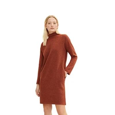 Image of TOM TAILOR Ladie&#039;s 1034037 Ribbed Dress with Stand up Collar, 30670 Canyon Sunset Red Melange, 42