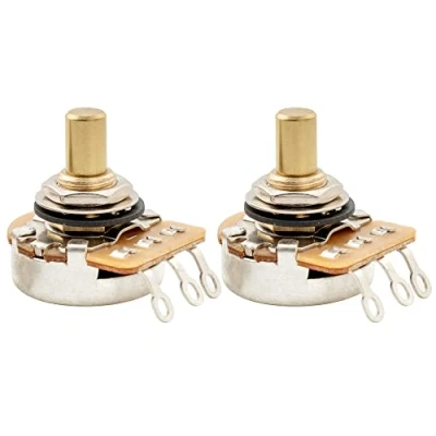 Image of Musiclily Pro HD A250K Full Brass Inch Sized Solid Shaft Pot Audio Taper Potentiometers for Electric Guitar Bass (Set of 2)