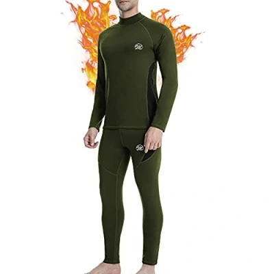 Image of MEETWEE Men&#039;s Thermal Underwear Set, Compression Base Layer Long Johns Sleeve Top Shirt Suit for Winter Workout Green