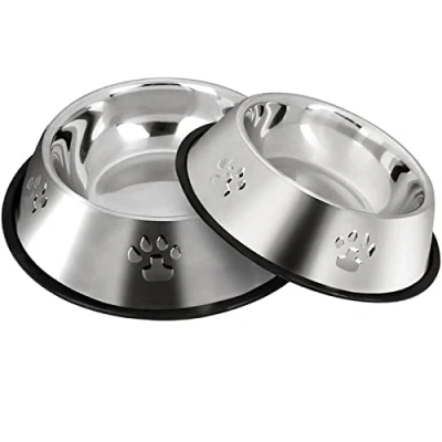 Image of SUOXU Stainless Steel Dog Bowls,Cat Feeding Bowls,Kitten Plate Bowls With Non slip Rubber Bases, Small Pet Feeder And Water Bowls,Pack of 2