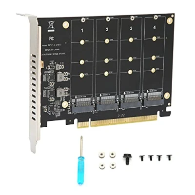 Image of SSD to PCIE Adapter Card, 4 Port M.2 NVMe X16 M Key Hard Drive Converter Reader Expansion Card with Cards SATA Adapter(ph44)