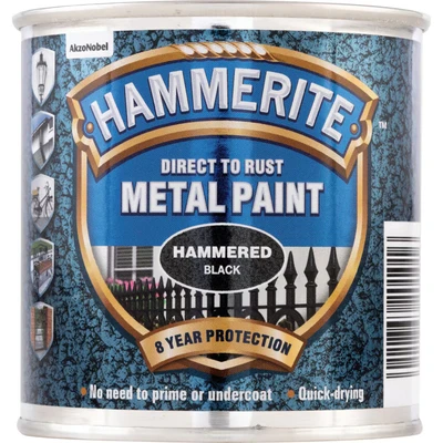 Image of Hammerite Direct to Rust Metal Paint Hammered Black Finish 250ML 5084792