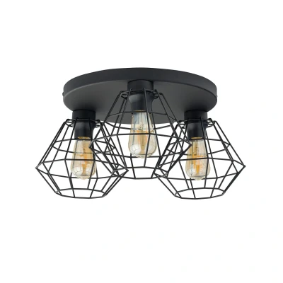 Image of Diamond Wire Frame Semi Flush Ceiling Light Black 3xE27