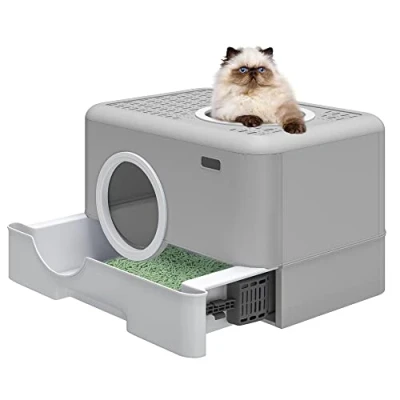 Image of YITAHOME Large Enclosed Cat Litter Box with Lid Cover, Hooded Odorless Anti Splashing Toilet Drawer Scoop Front Entry Top Exit Door, Easy to Install and Clean
