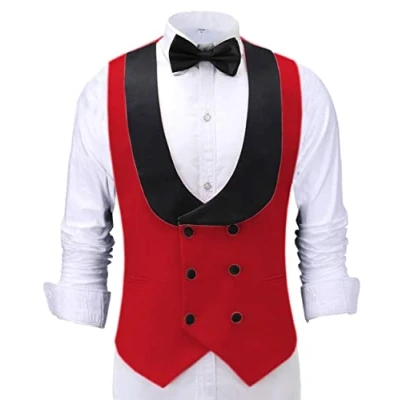 Image of AeoTeokey Men&#039;s Suit Vest Shawl Lapel Double Breasted Slim Fit Tuxedos Waistcoat（XL, Red）