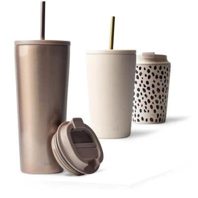 Image of MAMEIDO Travel Mug 700ml &amp; 470ml Leakproof Tumbler with Straw Lid, Stainless Steel Mugs for Cold Hot Drinks BPA Free (Rosé Quartz, 0,7l)