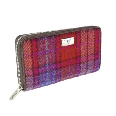Image of Glen Appin Harris Tweed Large Zip Purse LB2100 Staffa (Colour 142 Orange/Purple)