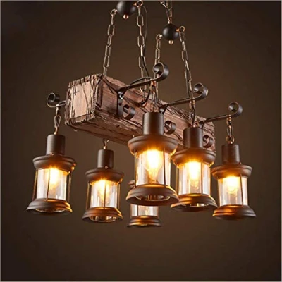 Image of Pendant Lamp Vintage Chandelier Retro Hanging Wood Height Adjustable Illuminant E27 Industrial Living Room Cafe Ceiling Light Restaurant Lights Lamps