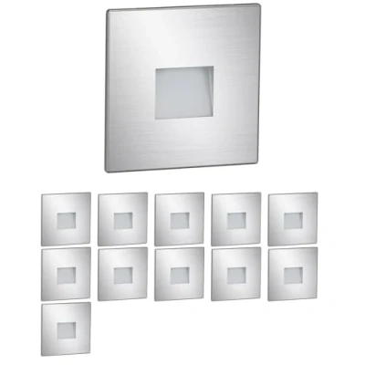 Image of ledscom.de 12 LED Staircase Light/recessed Wall Light FOW for Indoor and Outdoor use, Downlight, Angular, Stainless Steel, 85 x 85mm, Warm White