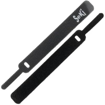 Image of SeKi Pack of 10 Velcro Cable Ties Black 11.5 cm Tape 12 mm Wide Management Organiser Reusable Fastener with Eyelet