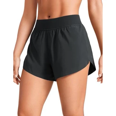 Image of CRZ YOGA Women&#039;s Mid Waisted Running Shorts Side Split Quick Dry Sports Lightweight Gym with Liner Black 12