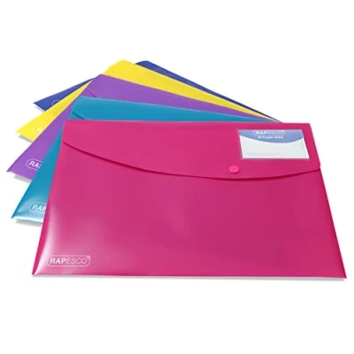 Image of Rapesco 0701 ID Popper Wallet, A4+, Bright Solid Colours, Pack of 5