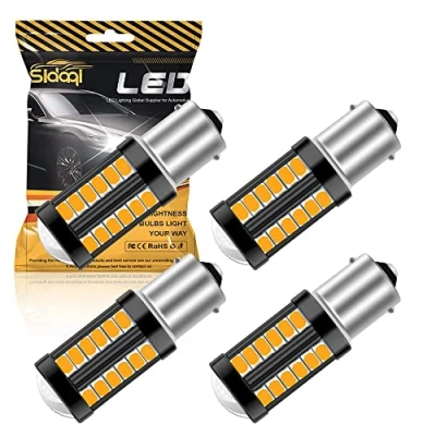 Image of Sidaqi 4 Pack BA15S P21W 1156 LED Bulbs Amber Replace for Front and Rear Turn Signal Lights 5630 33SMD 900LM/Bulb 3.6W Interior RV Camper