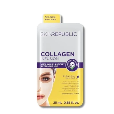 Image of Skin Republic Collagen &amp; Vitamin E Infusion Sheet Mask Helps with Fine Lines Wrinkles For Younger looking (Pack of 1)