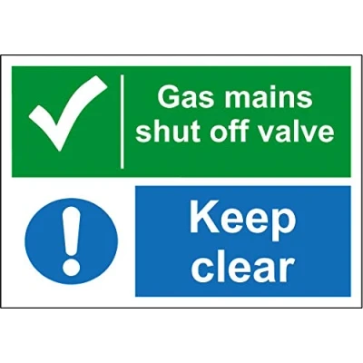 Image of Gas mains shut off valve keep clear safety sign 1.2mm Rigid plastic 400mm x 300mm
