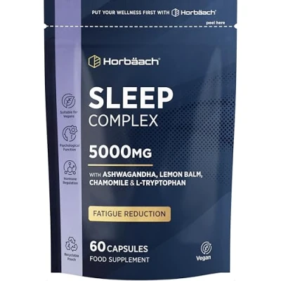 Image of Night Time Complex 5000mg with Ashwagandha KSM 66, Lemon Balm, Chamomile and L Tryptophan 60 Vegan Capsules Sleep for Men &amp; Women by Horbaach