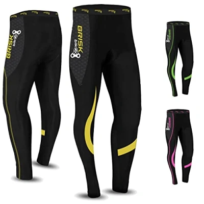 Image of Brisk Bike Cycling Trousers Women Padded with Cool Gel Padding Inside Tights Breathable and Lightweight Pants (UK, Alpha, L, Regular, Black/Yellow)