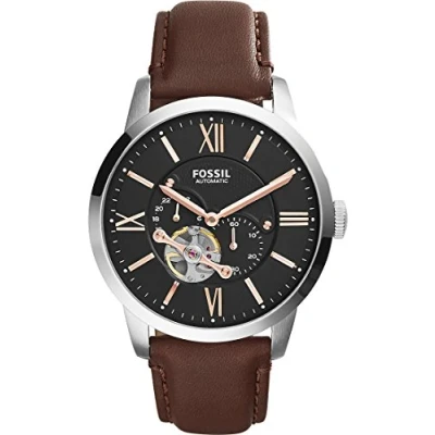 Image of Fossil Watch for Men Townsman, Mechanical Automatic Movement, 45 mm Silver Stainless Steel Case with a Leather Strap, ME3061