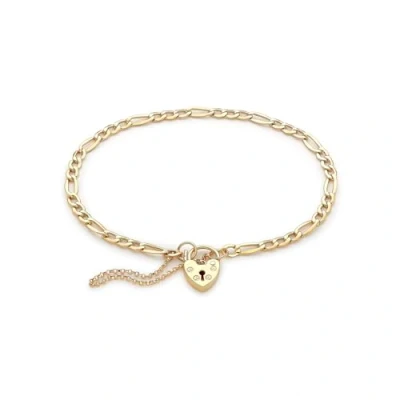 Image of Carissima Gold Women&#039;s 9ct Yellow 3.3mm Figaro Padlock and Safety Chain Bracelet 18cm/7&#039;