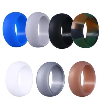 Image of WINOMO 7 PCS Silicone Couples Lovers Rings Wedding Rubber Bands For Men 19.8 mm (10 Camouflage, Golden, Silver, Black, Grey, White, Blue)