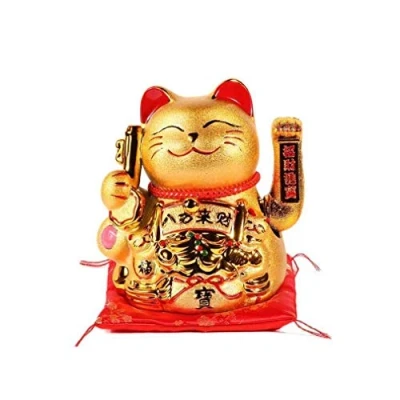 Image of lachineuse Large Golden Maneki Neko with Movable Arm Lucky Japanese Cat Statue 20 cm Gold Kawaii Decorative Item Japan Asia Gift Idea Good Luck, Fortune