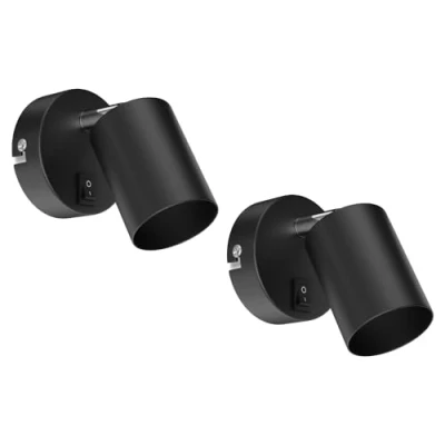 Image of ledscom.de 2 Pieces Wall Light WAIKA, Switch, Black matt, Round, 1x GU10 max. 60W