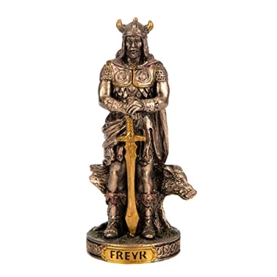 Image of BEAUTIFUL GREEK STATUES Freyr Scandinavian God Resin Figurines Hand Painted Bronze Miniature Statue 3.3 Inches