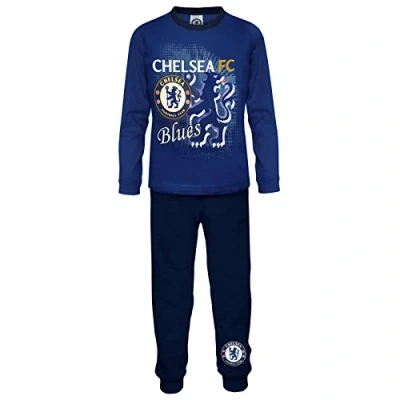 Image of Chelsea FC Official Football Gift Boys Toddler Kids Pyjamas Blue 3 4 Years