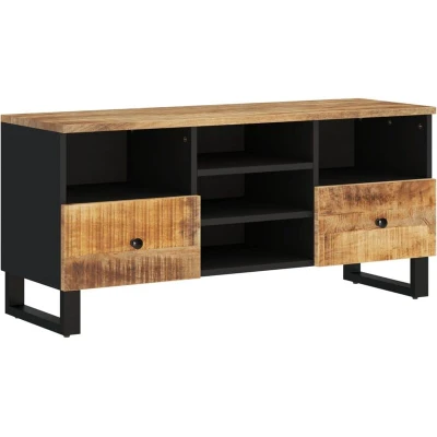 Image of vidaXL TV Cabinet, Solid Mango Wood and Engineered Structure, Storage Unit with Drawers, Media Console Sturdy Iron Feet, Brown 100x33x46 cm