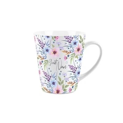 Image of Great Nan Gift Mug Blue and Purple Floral Design Small Latte Ceramic Tea/Coffee Cup Presents for Her