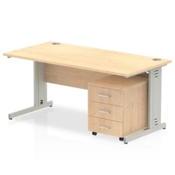 Image of Impulse 1200x800 Desk Maple Top Silver Cable Managed Leg + Mobile Ped