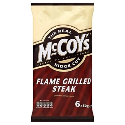 Image of McCoy&#039;s Ridge Cut Crisps Flame Grilled Steak (6x30g) Pack of 2
