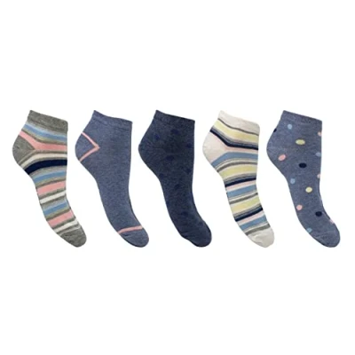 Image of Flexitop ladies trainer Liners 5 Pairs U.K. Size 4 7 liner socks, soft hold, comfort gentle grip sport socks (Multi Stripe/Spot)