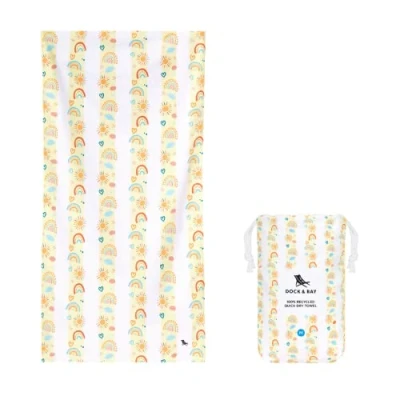 Image of Dock &amp; Bay Kid&#039;s Towel For Beach Use Quick Dry, Sand Free Compact, Lightweight 100% Recycled Includes Bag Rainbow, Large (160x90cm, 63x35)