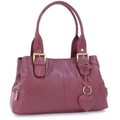Image of Gigi Women&#039;s Leather Top Handle Bag Small/Medium Handbag Multiple Pockets With Heart Keyring Charm OTHELLO 6165 Burgundy