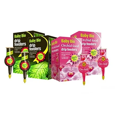 Image of Baby Bio 4 x Drip Original &amp; Orchid Feeders 40ml Liquid Plant Food Packs Easy Feeding for Plants 1 feeder lasts up to month (2 Boxes = 8 Individual Feeders)