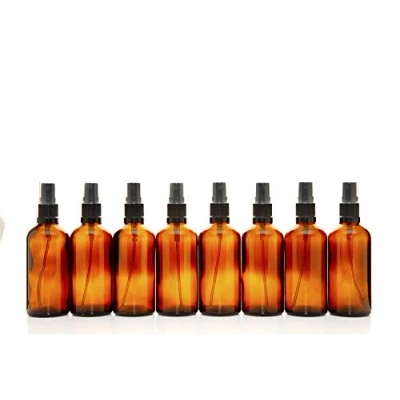 Image of Aura 100ml AMBER Glass Bottles with Black ATOMISER Sprays PACK of 8