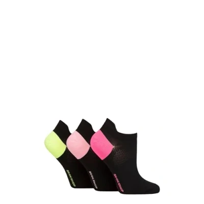 Image of SockShop Ladies Poly Sports No Show Socks Pack of 3 (UK, Numeric, 4, 8, Regular, Black/Lime/Pink)