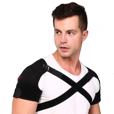 Image of EvAnem Shoulder Support Brace for Both Shoulders, Double Wrap Protector, Adjustable Brace, Pain Relief &amp; Injury Preventio,M