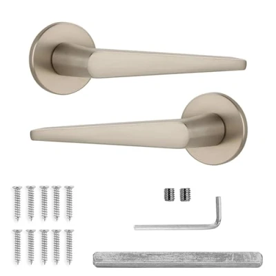 Image of Decoranddecor Satin Nickel Door Handles Internal Aluminium Silver for Doors Round Rose Bedrooms &amp; Bathroom Terra Range
