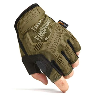 Image of FREE SOLDIER Men&#039;s Non slip Fingerless Gloves Half Finger Cycling Outdoor Motorcycle Climbing Hiking camping sports Glove (Wolf Brown, M)