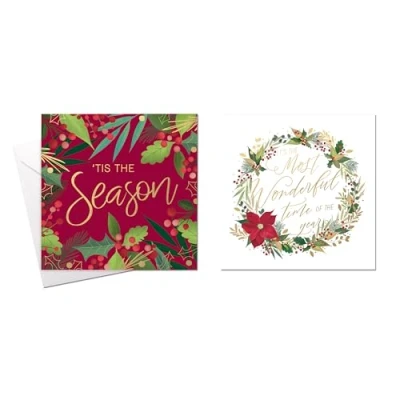 Image of Tallon Pack of 10 Assorted Christmas Cards Xmas Wreath Theme, 2 Designs, Gold Foil Finish, Eco Friendly Packaging 100% Recyclable, 14cm x